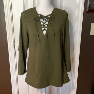 Hot Kiss Army Green L/S Top With Ties